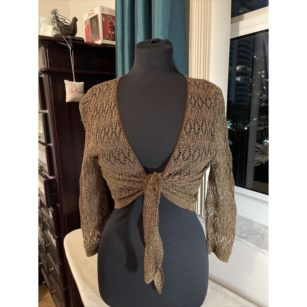 Cool Line Ltd Vintage Brown & Gold Crochet Knit Wrap Size XL